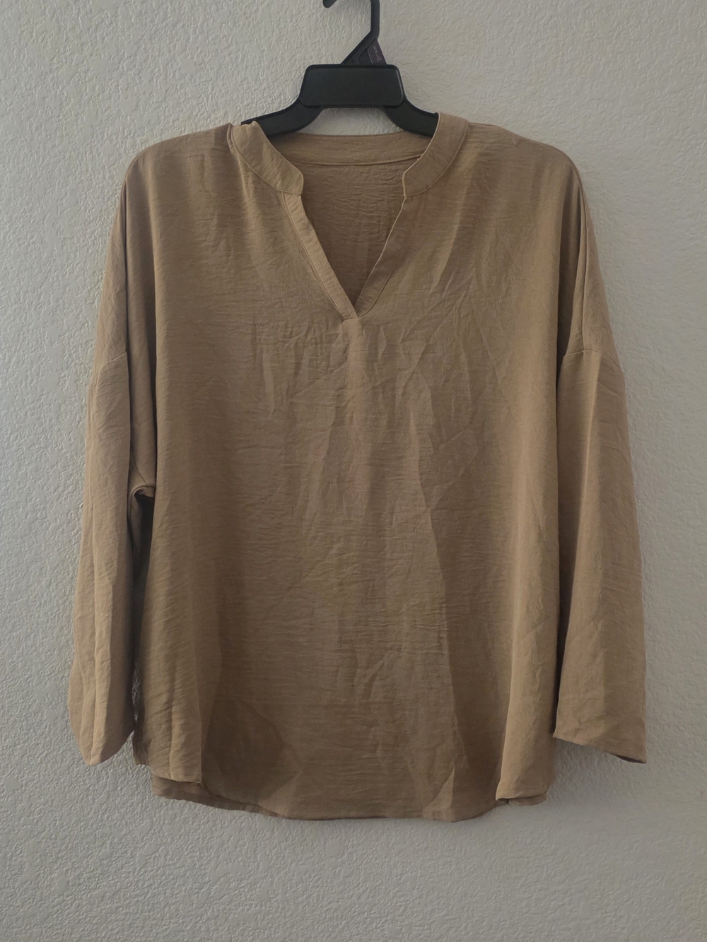 SHEIN Women's Long-Sleeve V-Neck Shirt - Light Brown